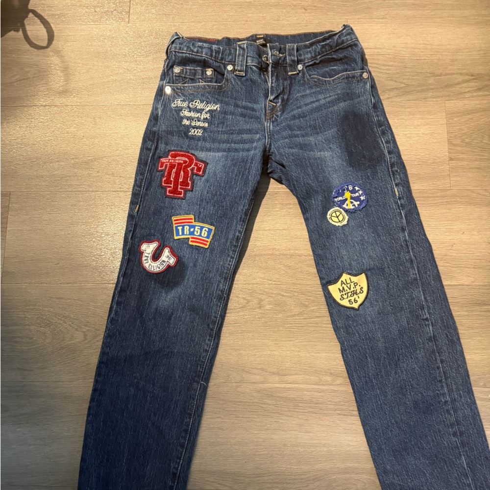 True Relifion straight leg patch jeans
